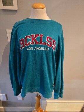 Young & Reckless Los Angeles Crewneck Sweatshirt | Size Large | Teal Blue